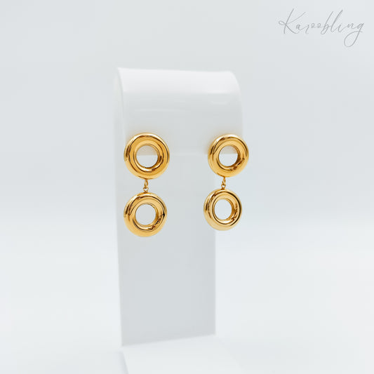 18k gold plated double circle drop earrings (water & tarnish proof)