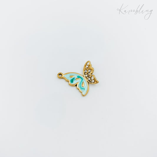 18k gold plated enamel & rhinestone butterfly charm (water & tarnish proof)