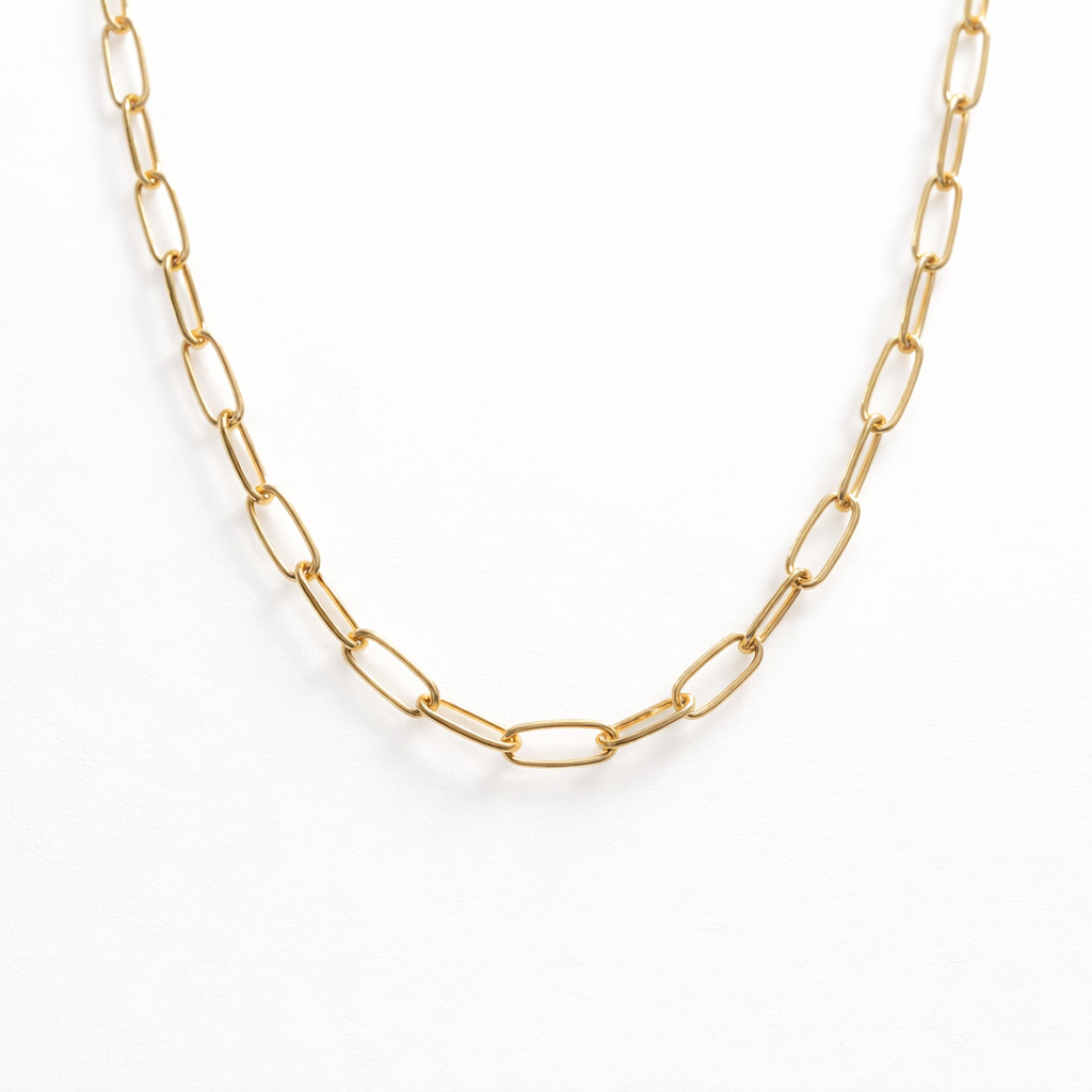 18K Gold Plated Paperclip Chain Necklace (water & tarnish proof)