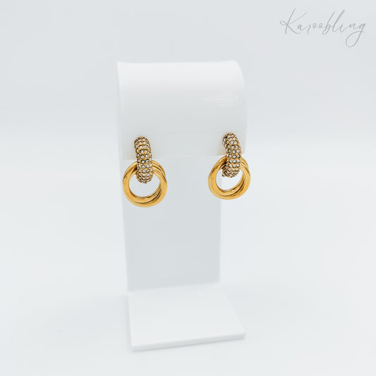 18K gold plated pave cubic zirconia ring-drop studs (water & tarnish proof)