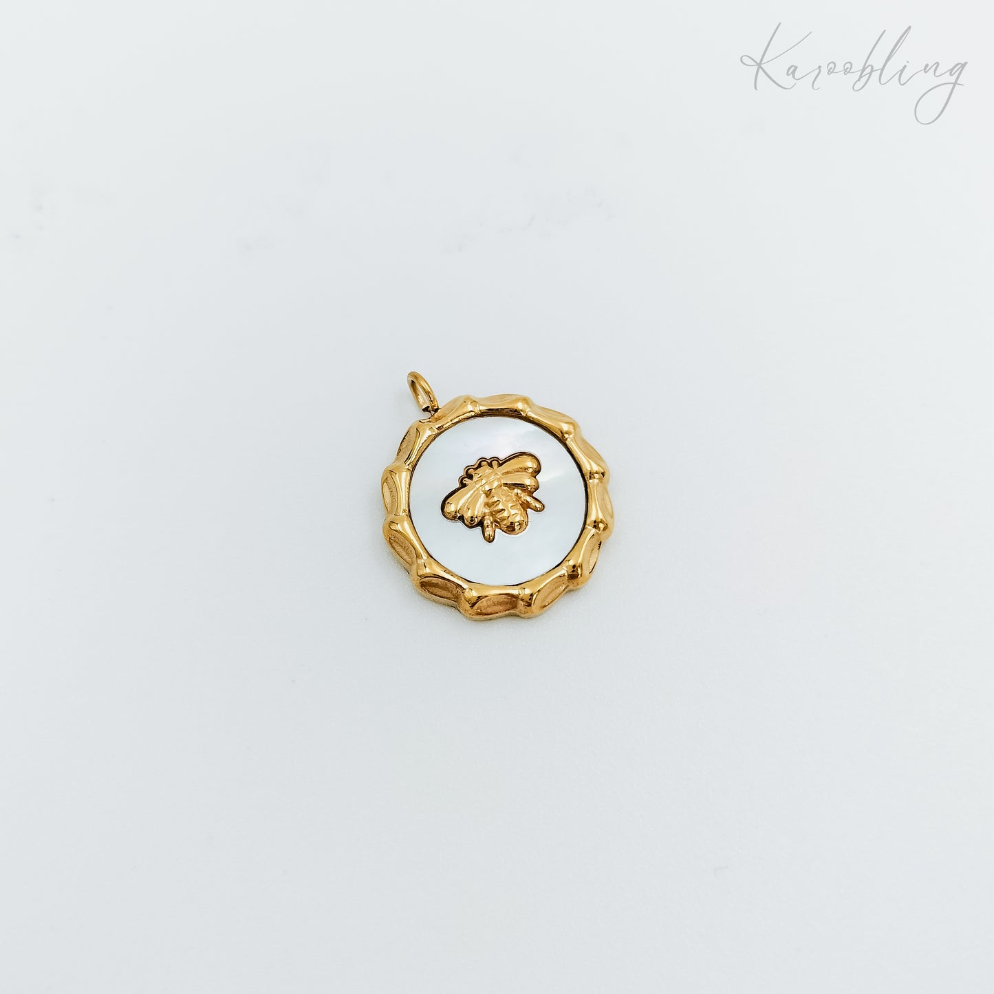 18k gold plated shell inlay bee charm (water & tarnish proof)