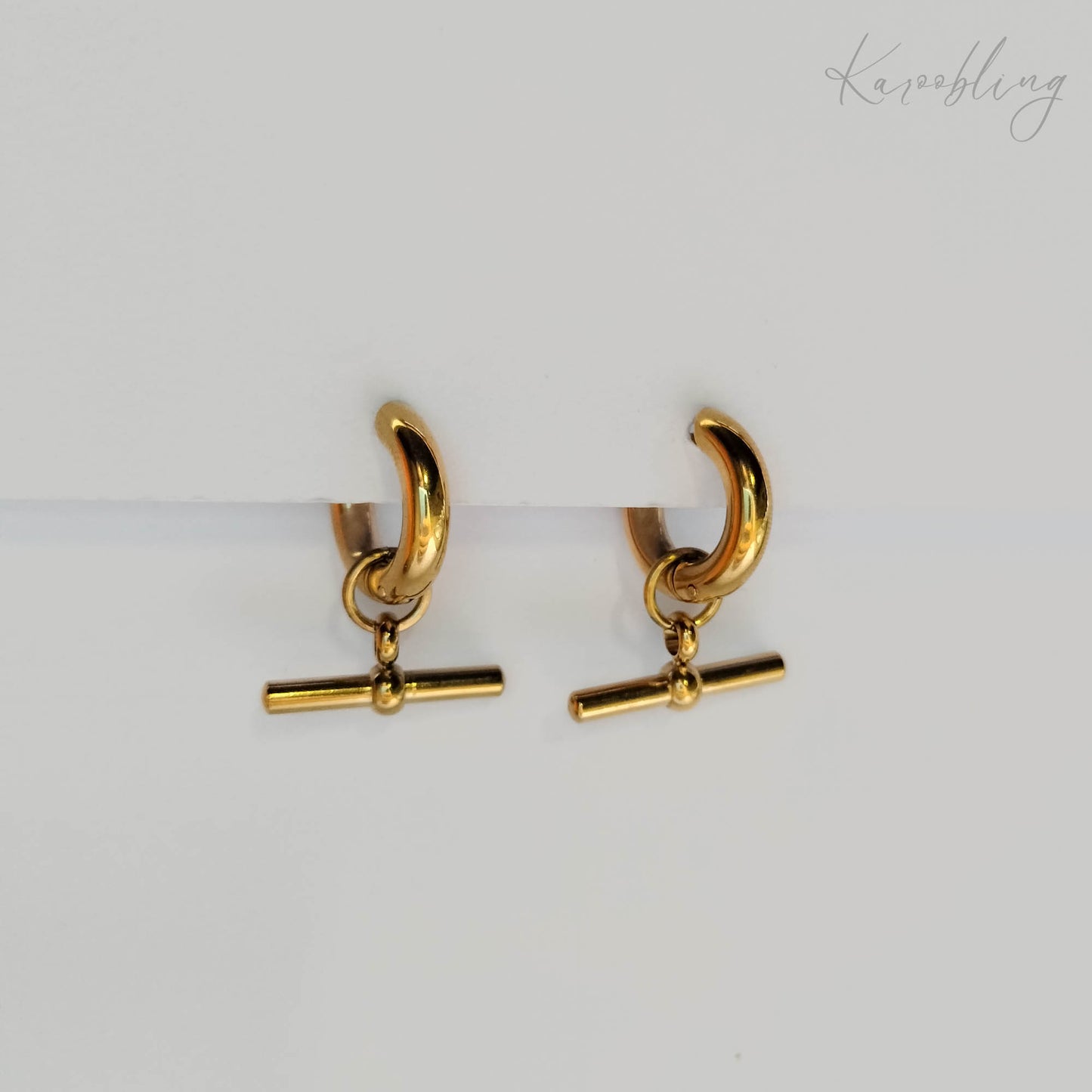 18K Gold Plated T-Bar Huggie Earrings