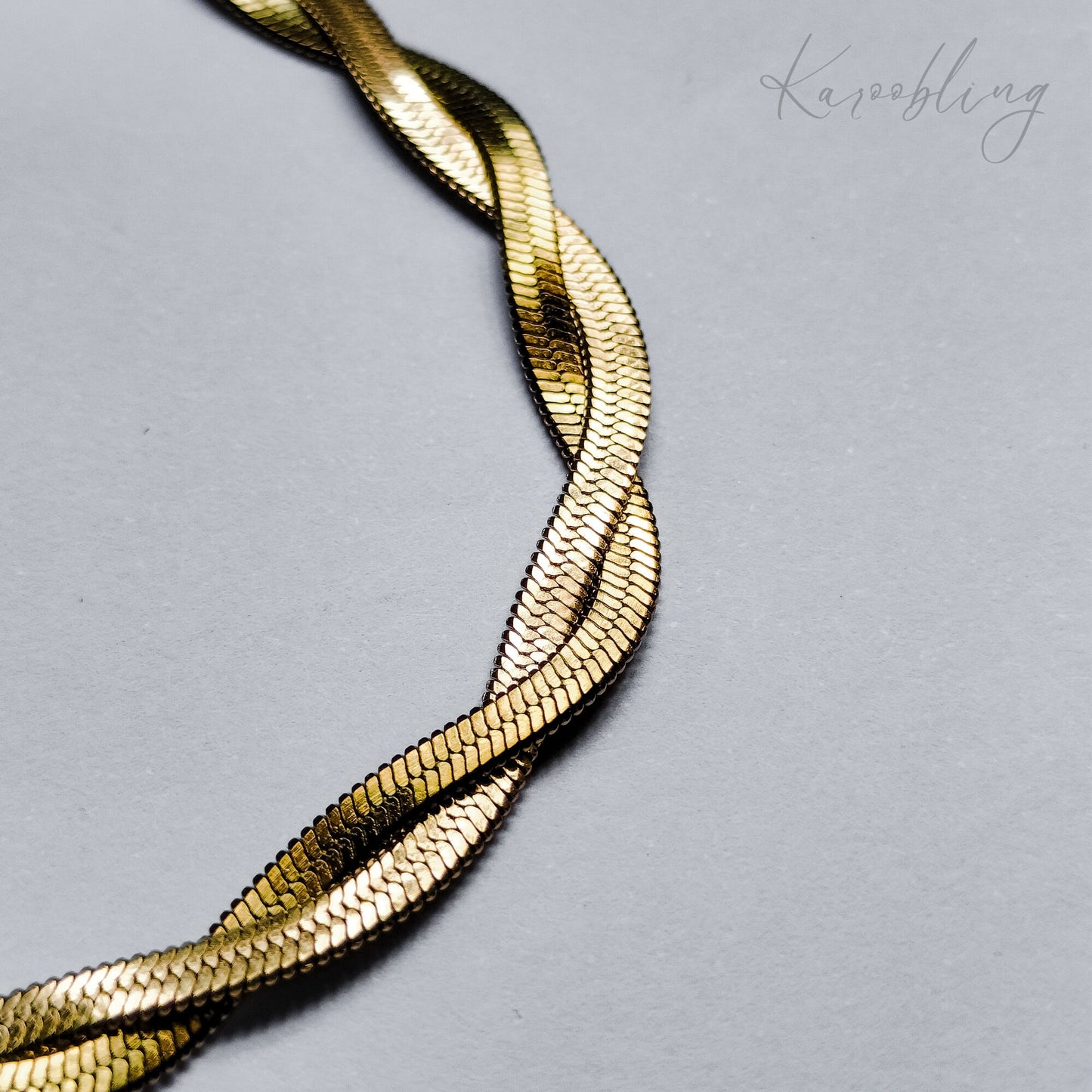 18K Gold Plated Braided Snake Chain Necklace - close up