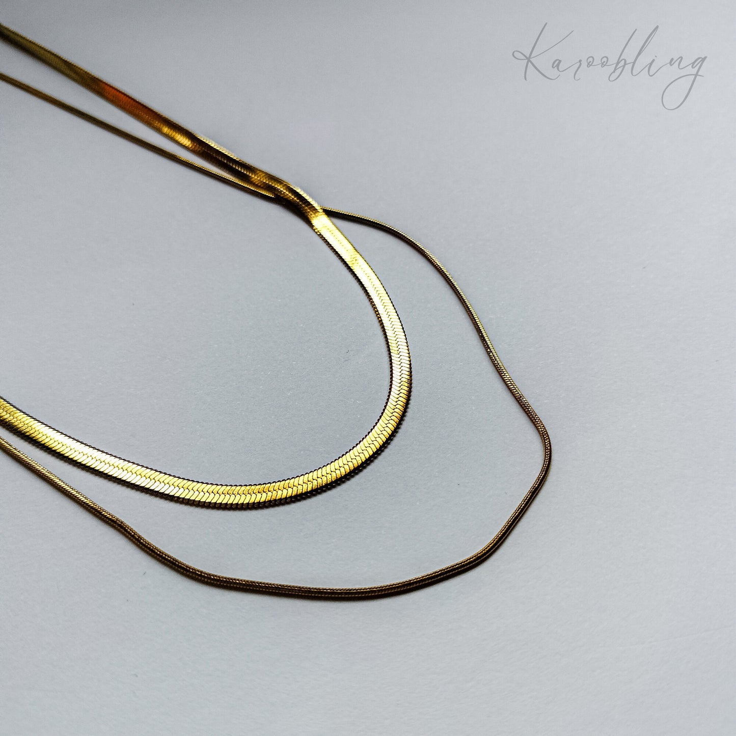 18K Gold Plated Double Snake Chain Necklace - top angle