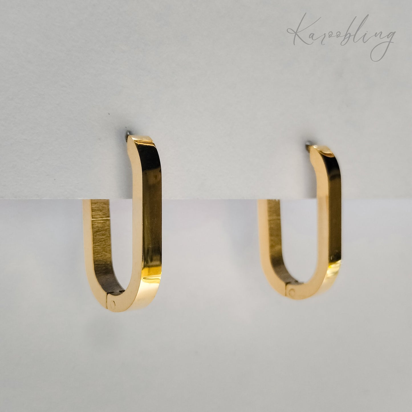 Waterproof Flat Oval Hoop Earrings - close up