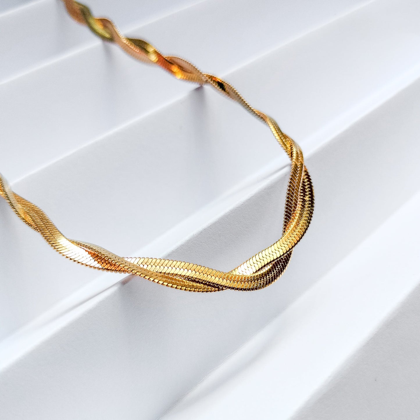 18k gold plated braided snake chain, water and tarnish proof