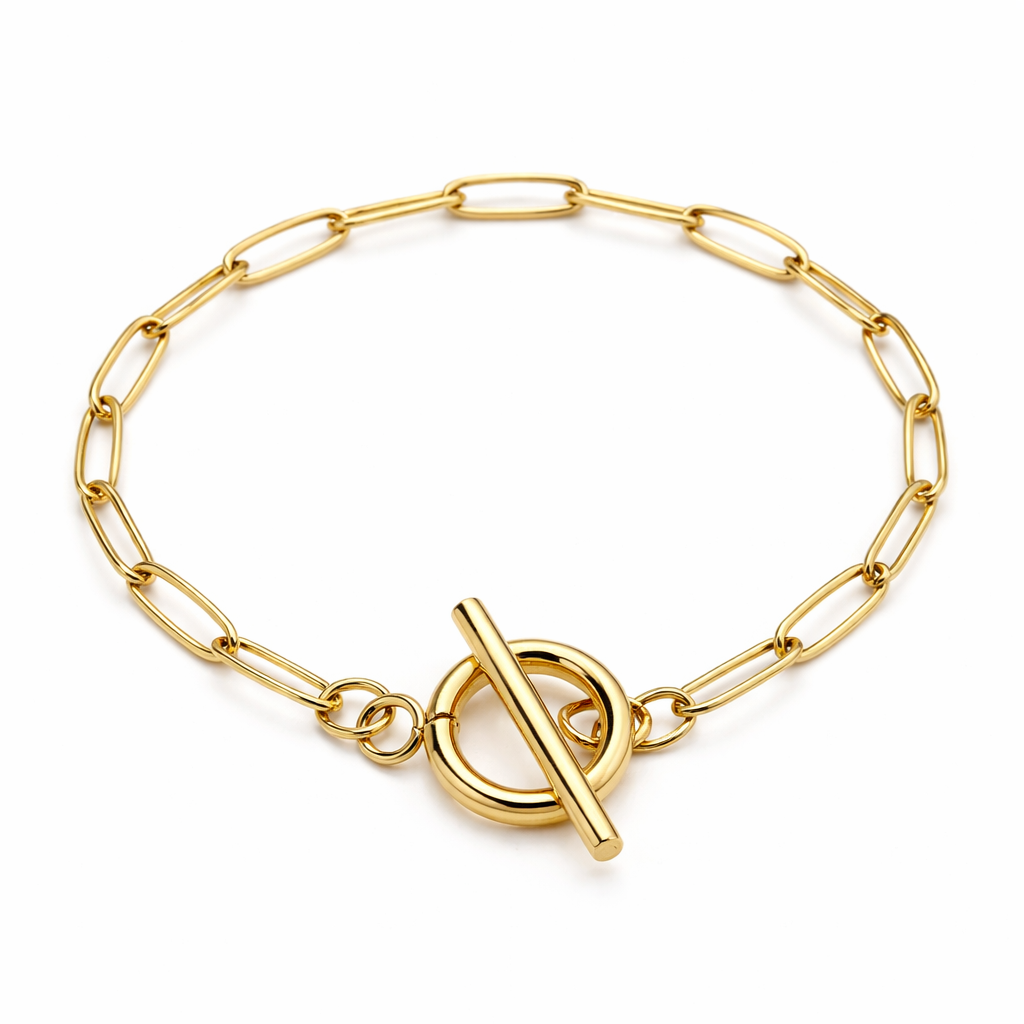 18k gold plated ot paperclip chain bracelet, water and tarnish proof packshot