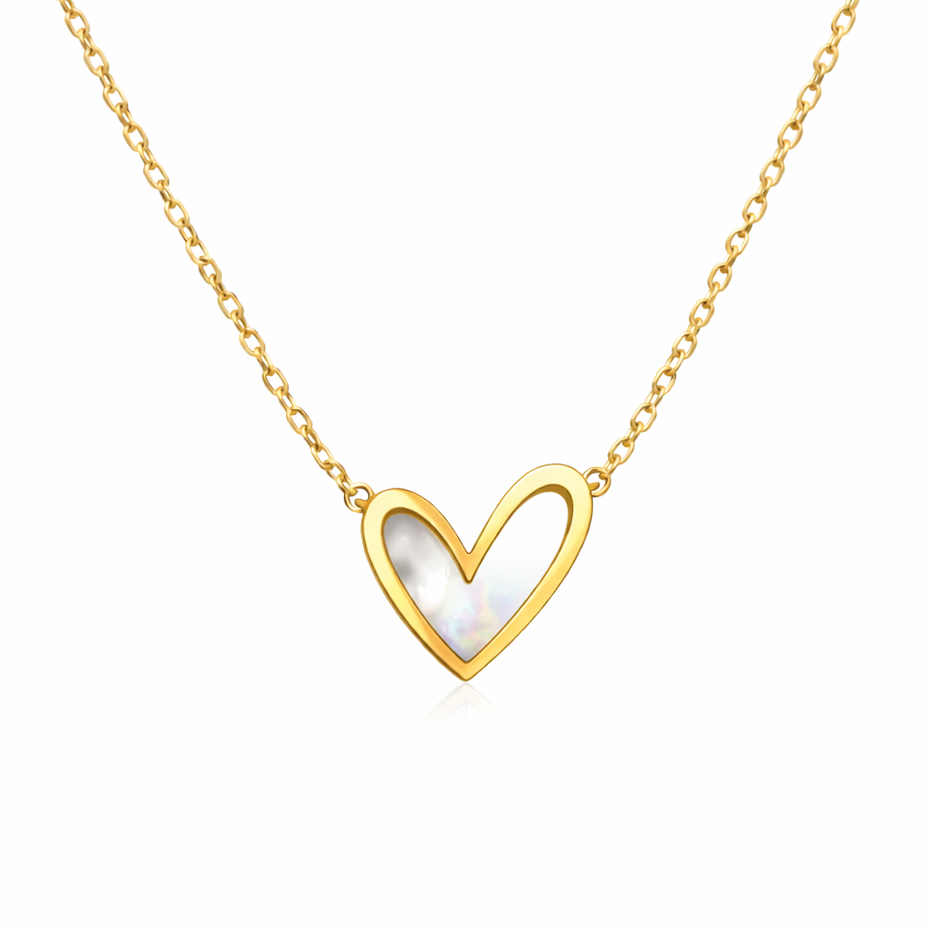 18k gold plated shell heart necklace, water and tarnish proof packshot