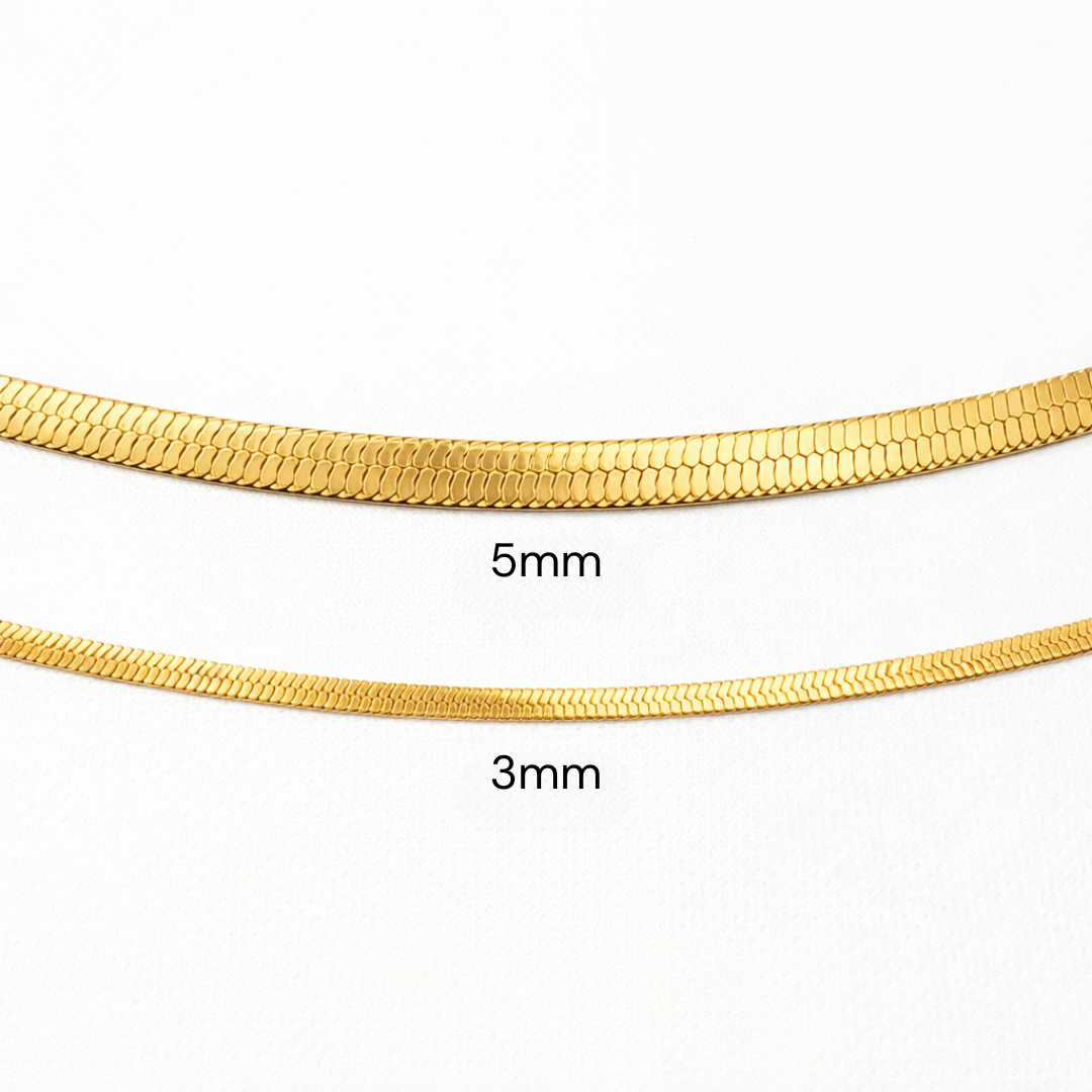 18k gold plated snake chain necklace comparison, water and tarnish proof packshot