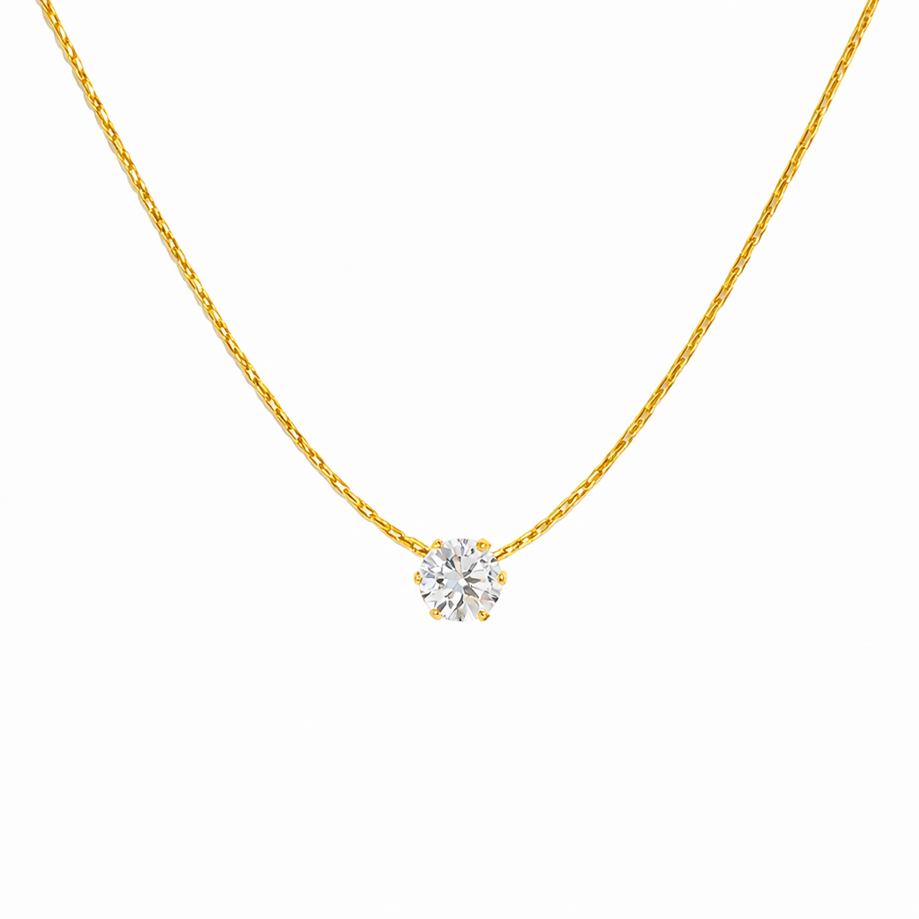 18k gold plated solitaire cubic zirconia necklace, water & tarnish proof packshot