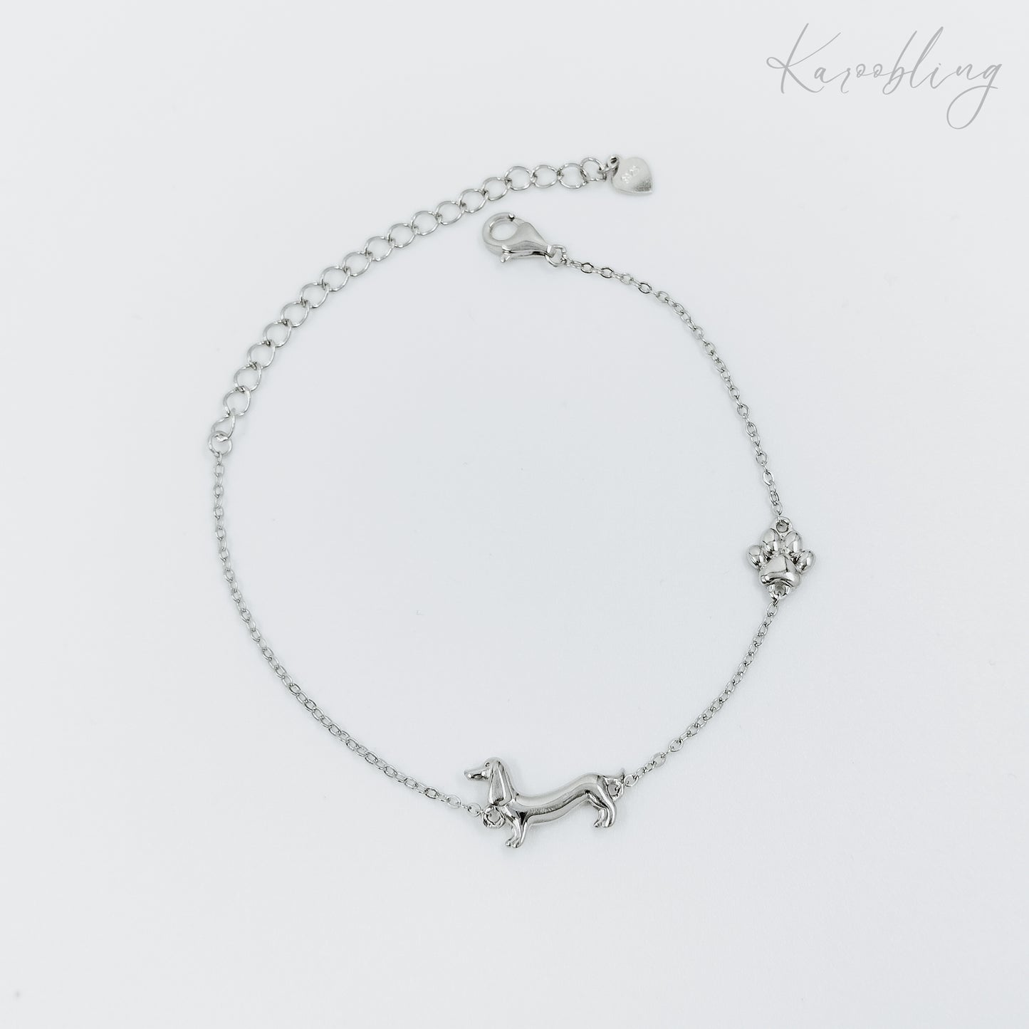 dachshund sterling silver charm bracelet (hypoallergenic jewellery)