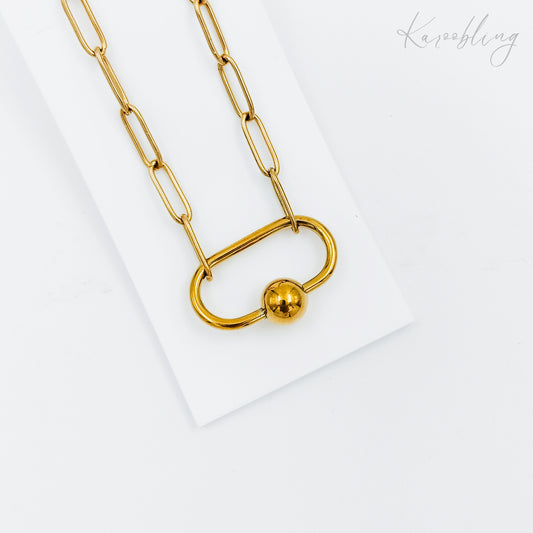 gold plated ball screw carabiner charm necklace (water and tarnish proof)