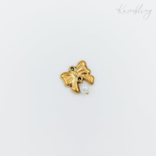 gold plated bow pearl drop charm (water & tarnish proof)