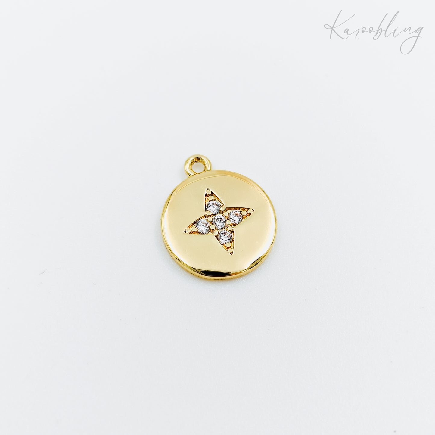 gold plated cubic zirconia compass coin charm (water & tarnish proof)