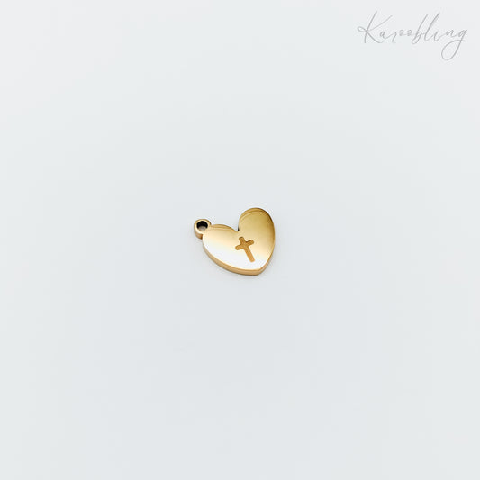 Gold Plated Cross Heart Charm (water & tarnish proof)