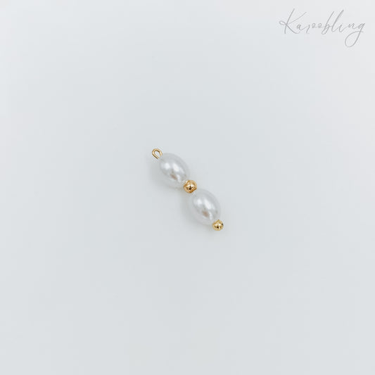 gold plated double pearl drop charm (water & tarnish proof)