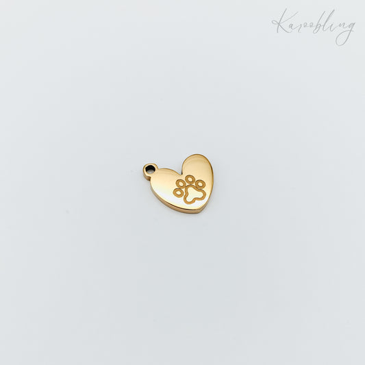 Gold Plated Paw Heart Charm (water & tarnish proof)
