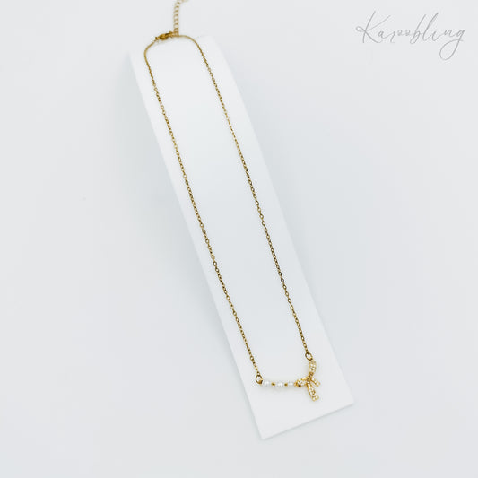 gold plated pearl bow necklace (water & tarnish proof)