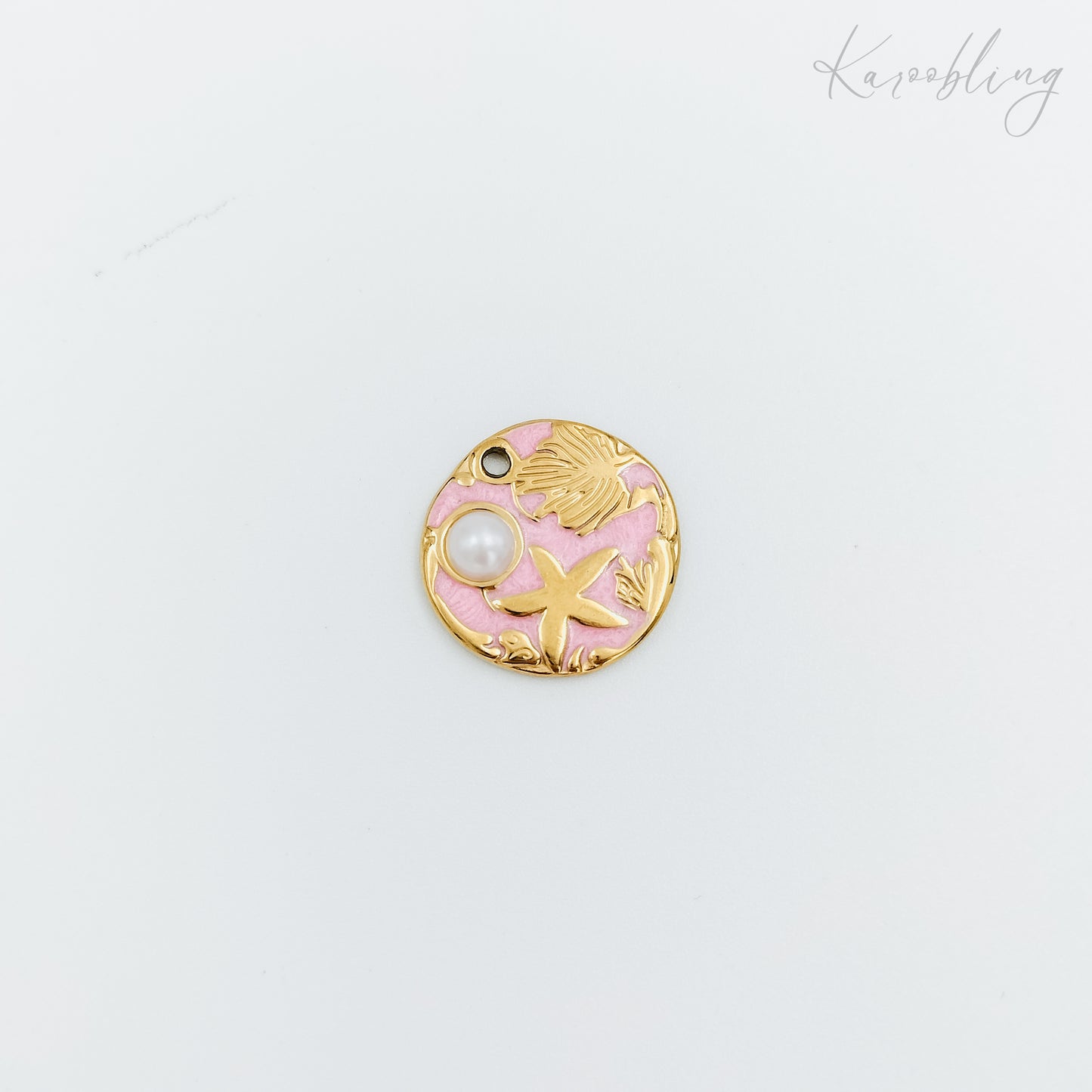 gold plated seashell & starfish pink enamel charm (water & tarnish proof)