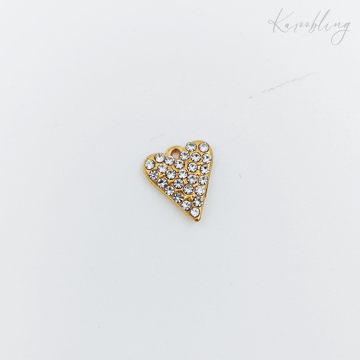 gold plated sparkling rhinestone heart charm (water & tarnish proof)