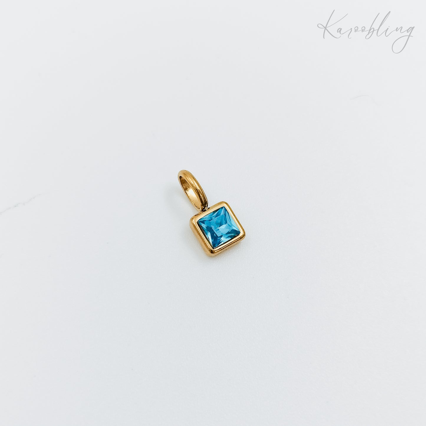 gold plated square cubic zirconia birthstone charms - December (water & tarnish proof)
