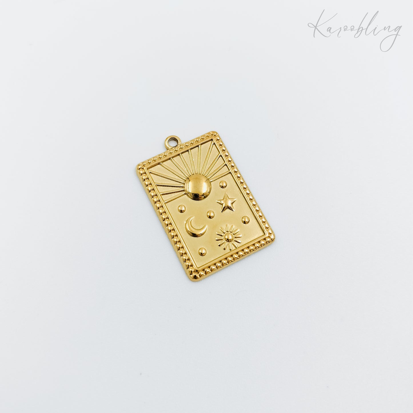 gold plated sun & moon beaded rectangle charm (water & tarnish proof)