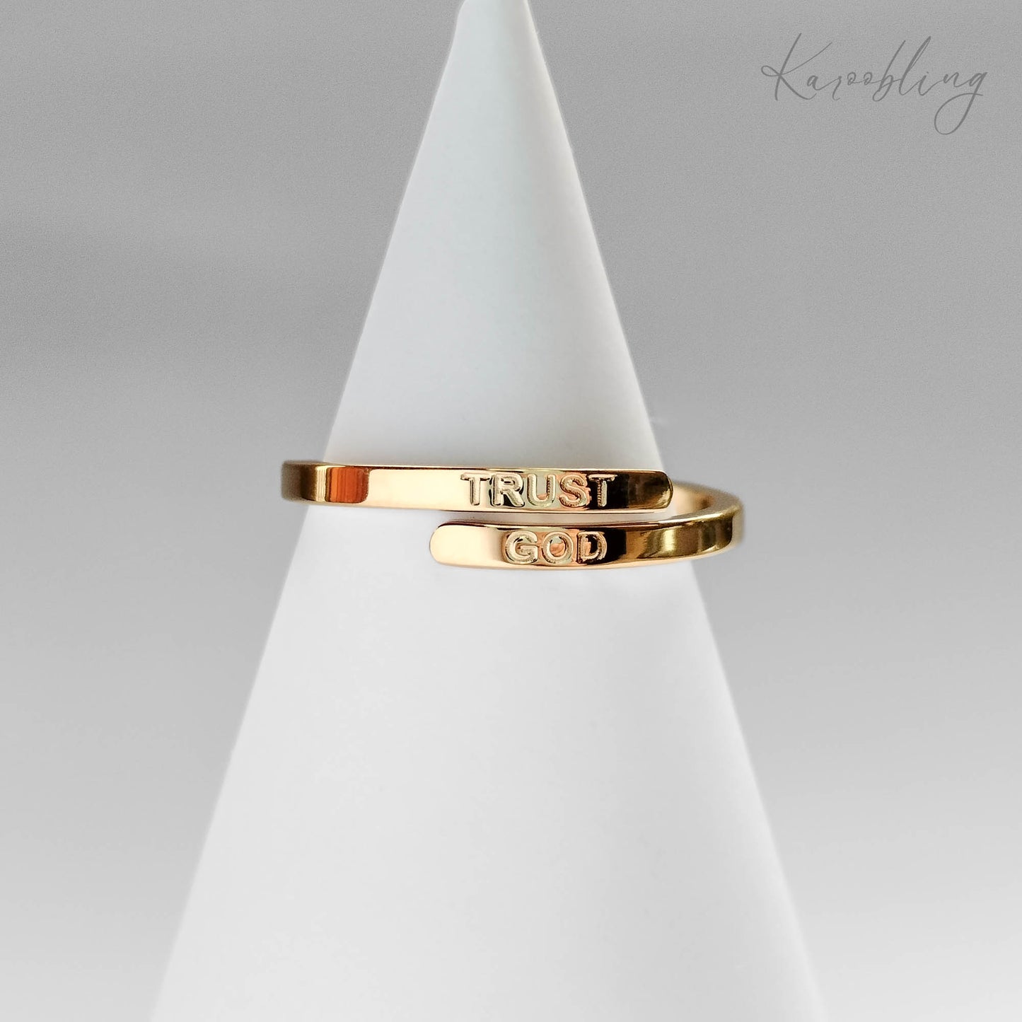 Gold Plated Trust God Ring- close up