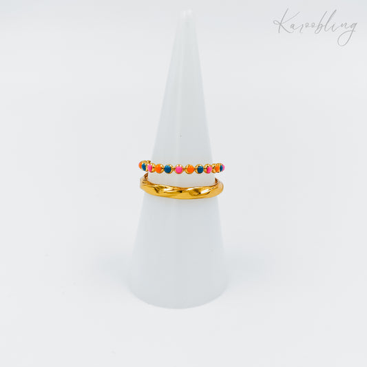 multi-colour gold plated bead ring (water & tarnish proof)