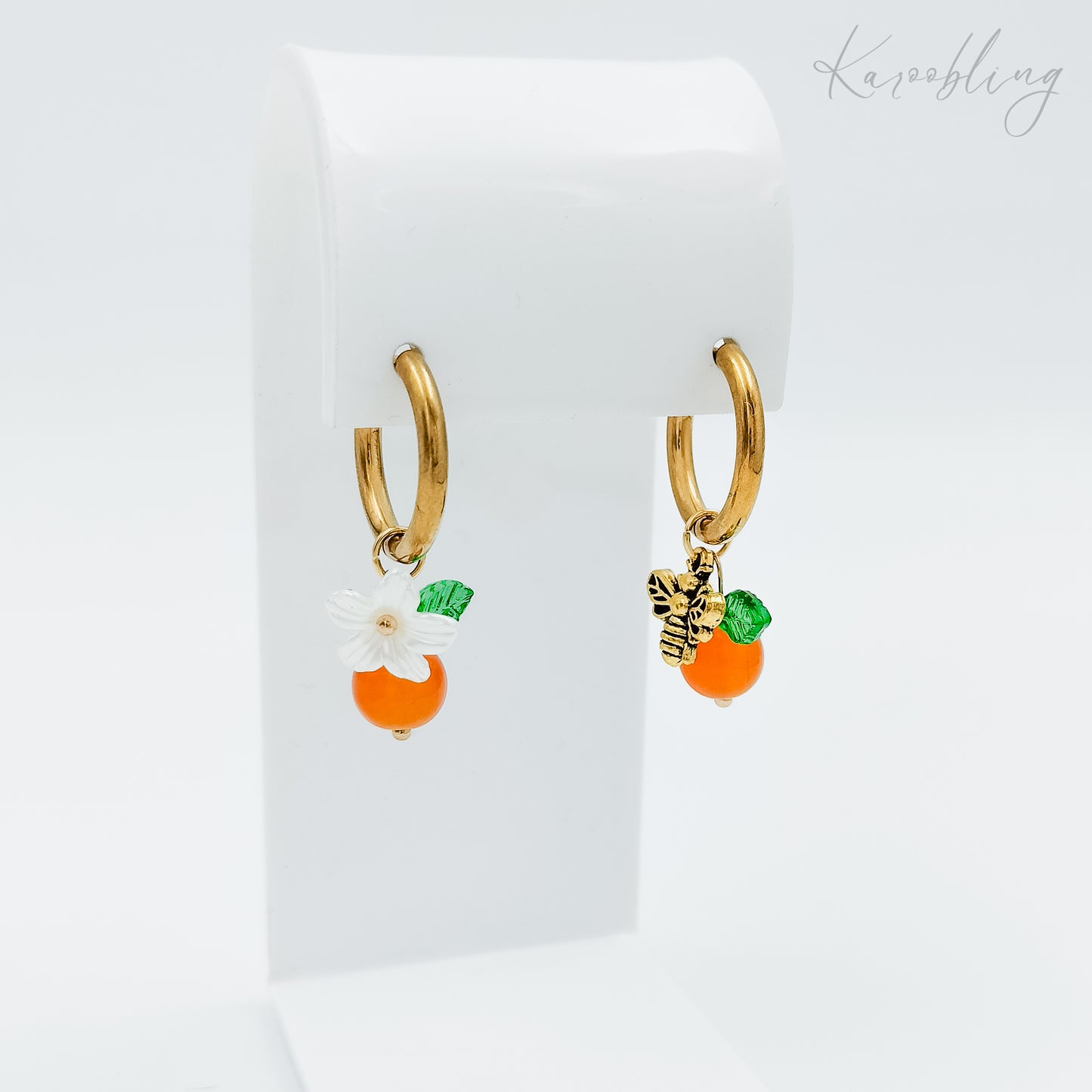 orange blossom & bee huggie earrings gold plated (fashion jewellery)
