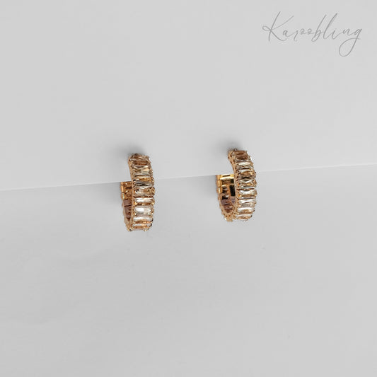 Paved Hoop Earrings - Gold Plated - side angle