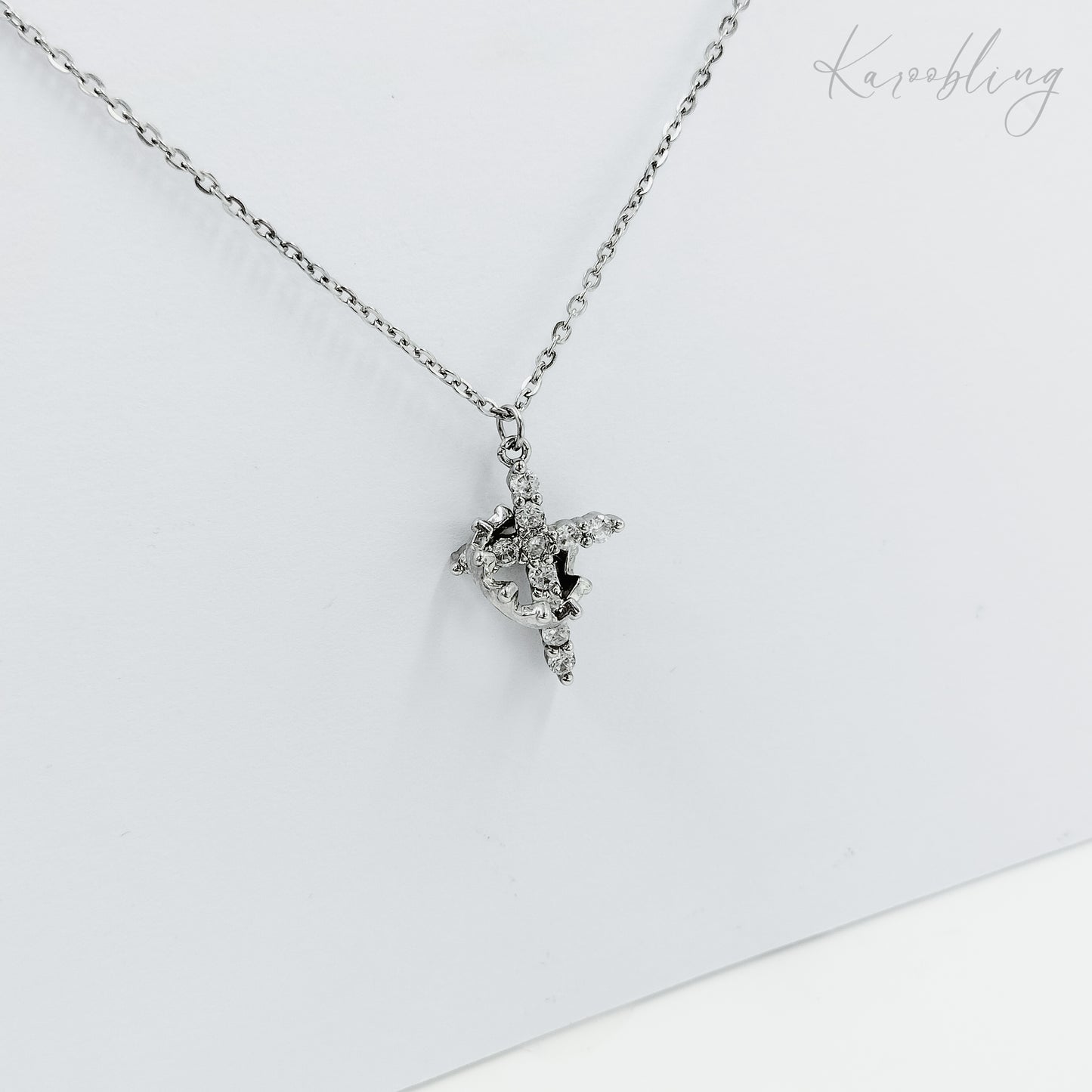 Stainless Steel Rotating Crown Cross Necklace