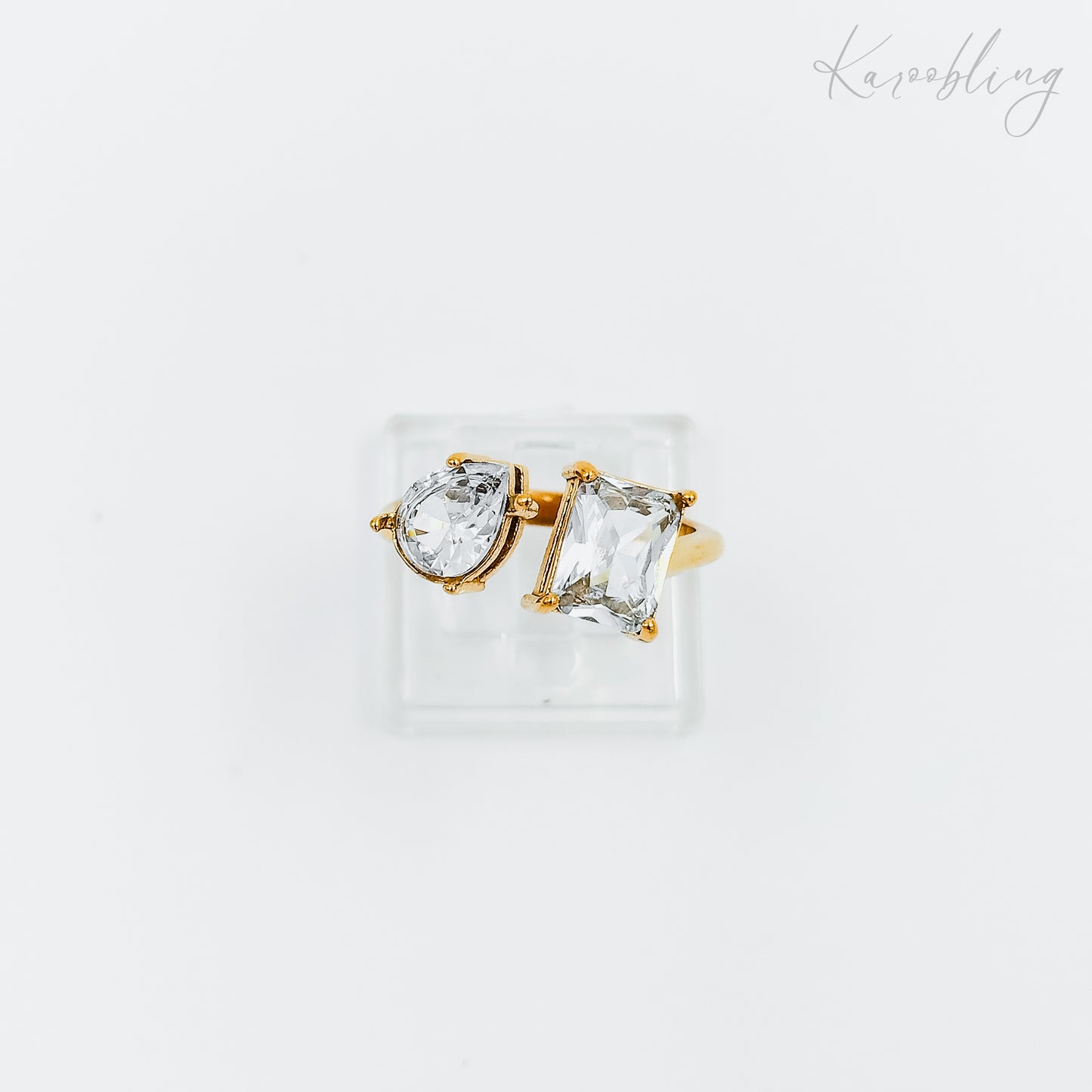 toi et moi cubic zirconia ring gold plated (water & tarnish proof)