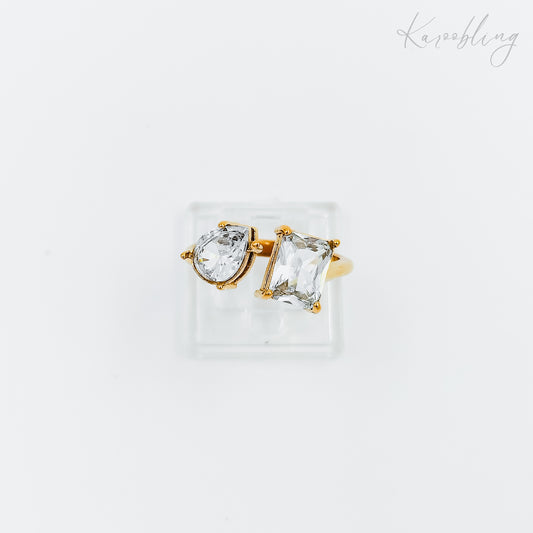 toi et moi cubic zirconia ring gold plated (water & tarnish proof)