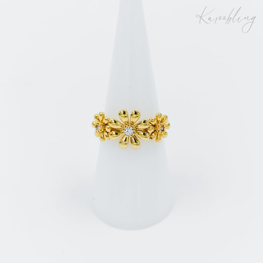 triple gold plated flower ring (water & tarnish proof)