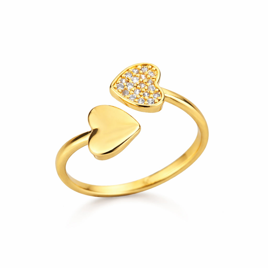 adjustable gold plated heart cubic zirconia ring, waterproof and tarnish resistant