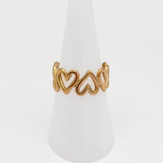 Adjustable gold plated heart ring, waterproof and tarnish resistant