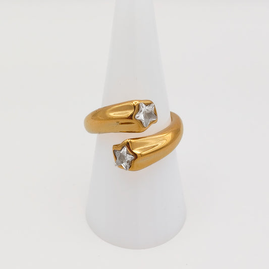 Adjustable gold plated star rhinestone ring, waterproof and tarnish resistant