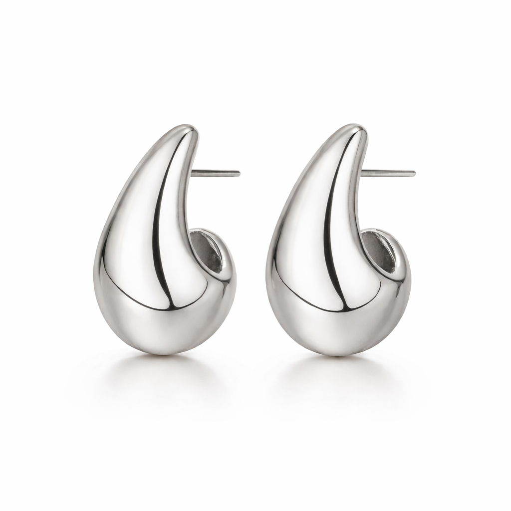Chunky teardrop stud earrings in silver plated finish