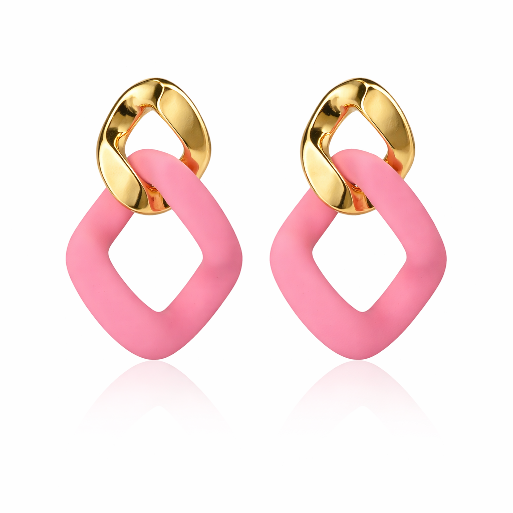 gold and pink chain dangle earrings (fashion jewellery)