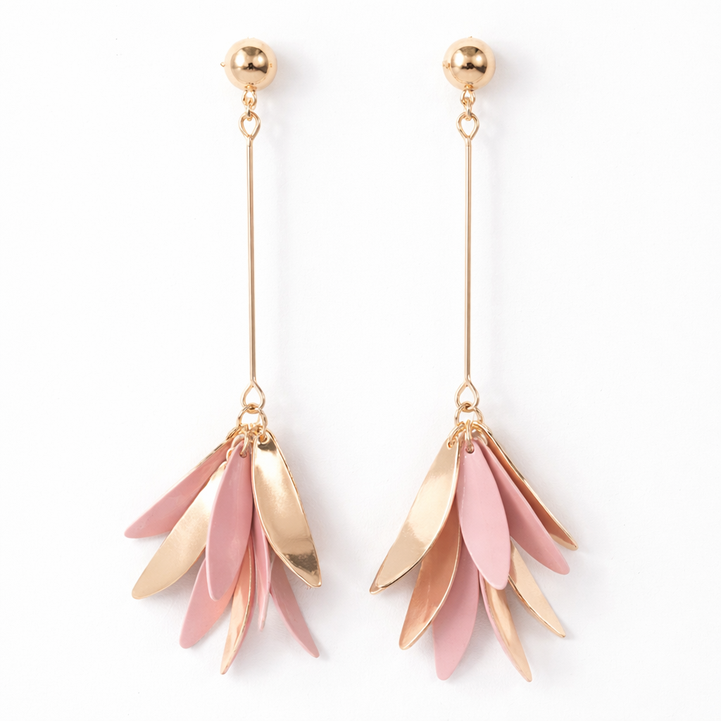 gold and pink dangle earrings (fashion jewellery)