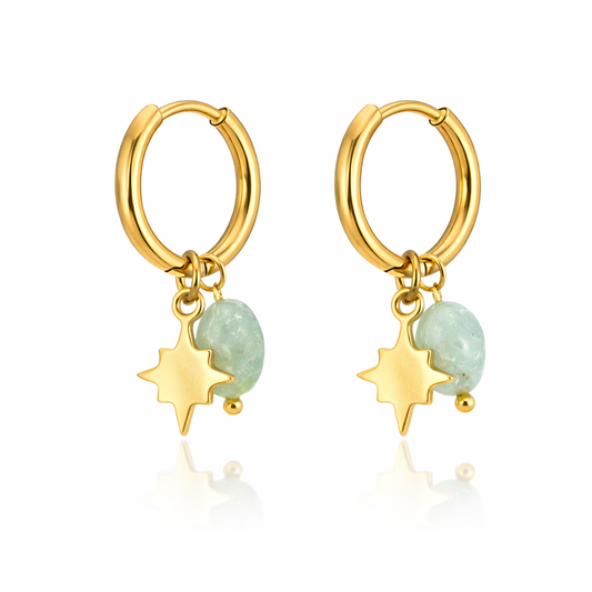 gold plated amazonite huggie earrings, waterproof and tarnish resistant
