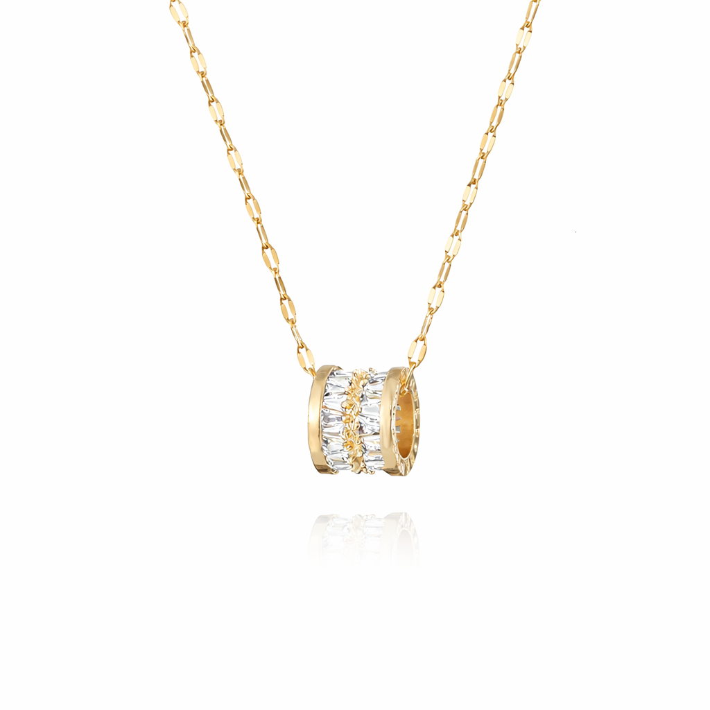 gold plated baguette pendant necklace, water & tarnish proof packshot