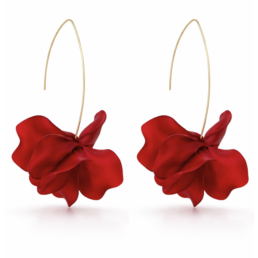 gold plated deep red flower dangle earrings fashion jewellery