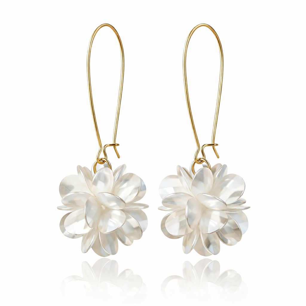 gold plated pearl flower dangle earrings fashion jewellery