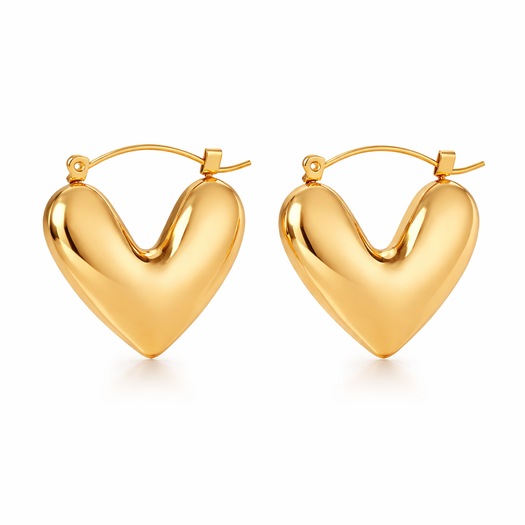 Gold Plated Solid Heart Hoop Earrings