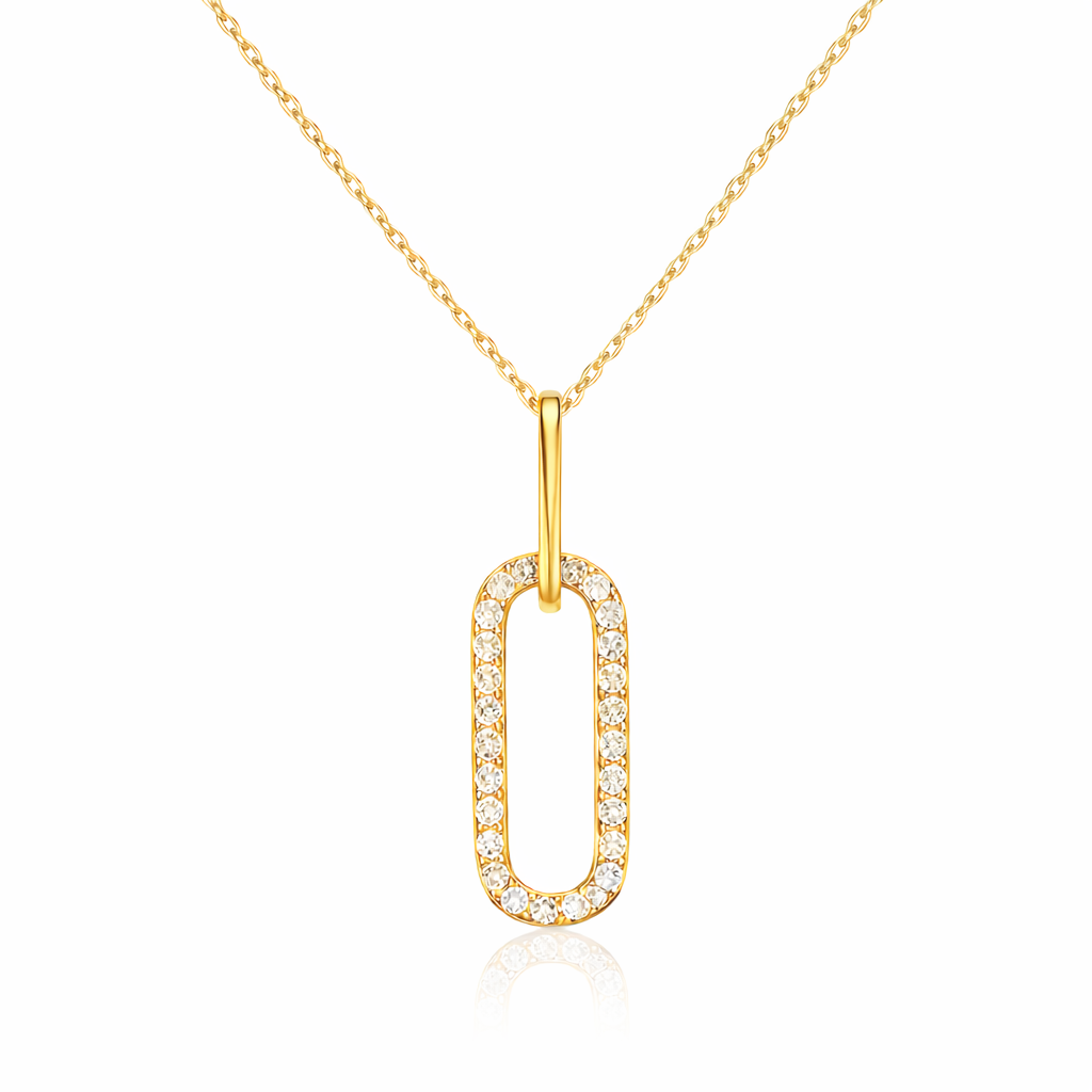 Gold plated 925 sterling silver cubic zirconia oval link pendant necklace, hypoallergenic jewellery