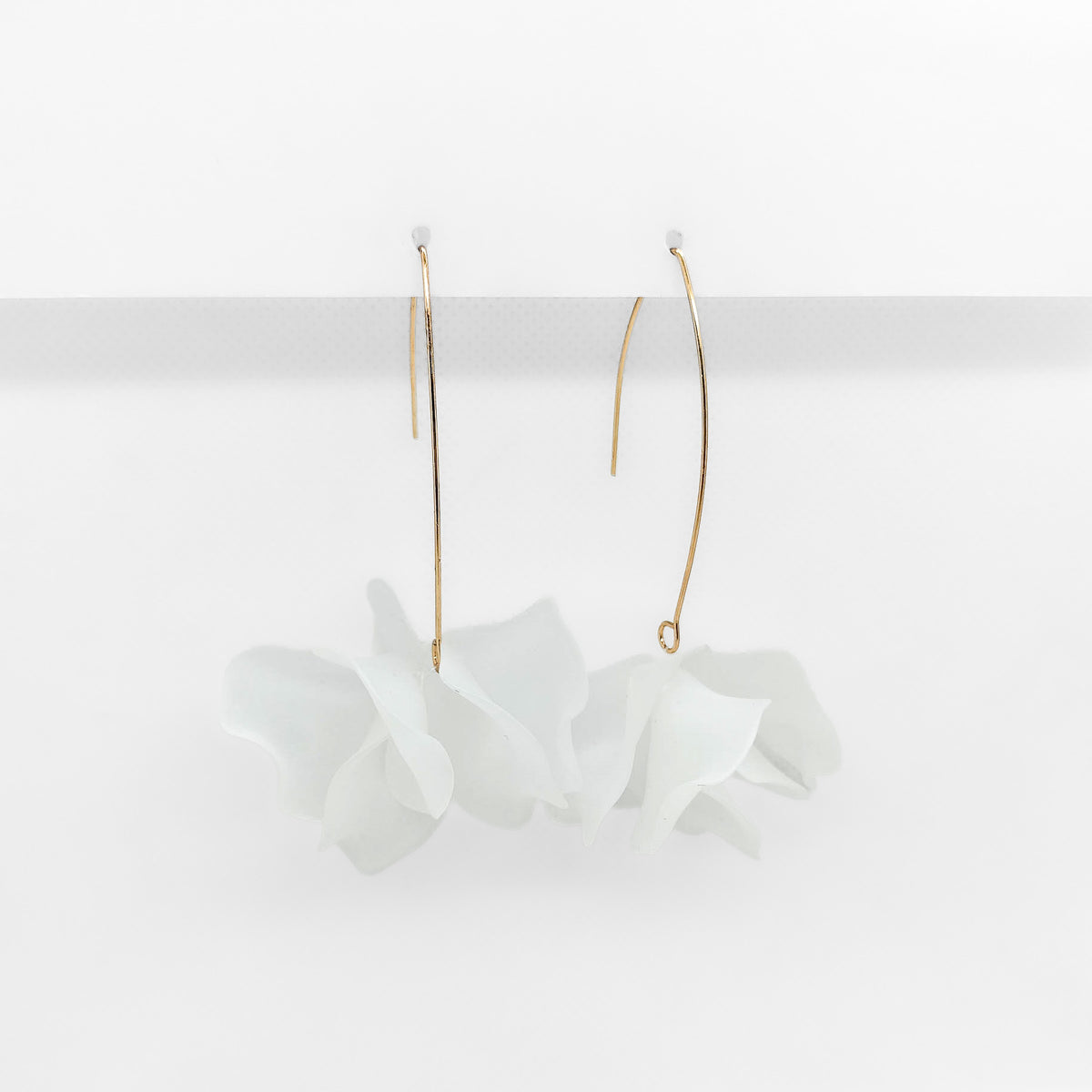 Gold Plated White Flower Dangle Earrings