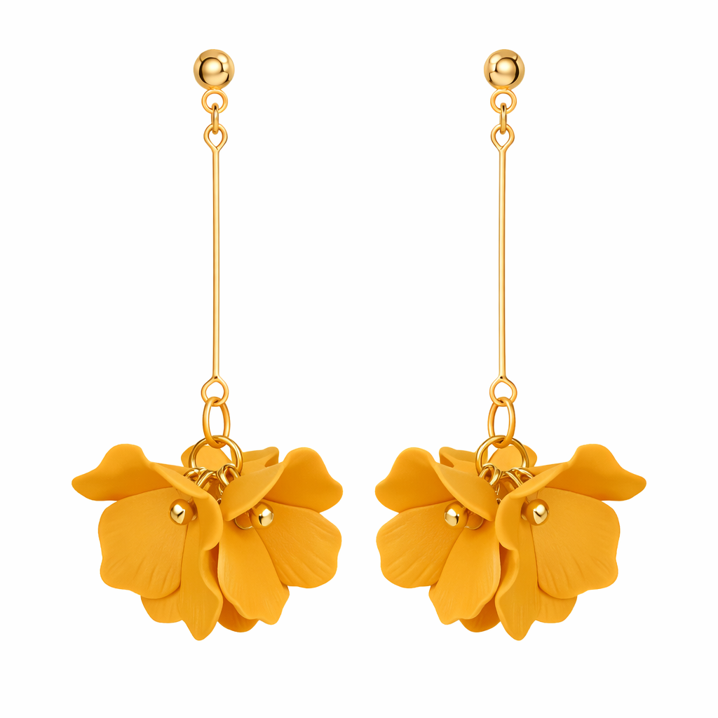 gold plated yellow flower dangle earrings from fashion jewellery collection