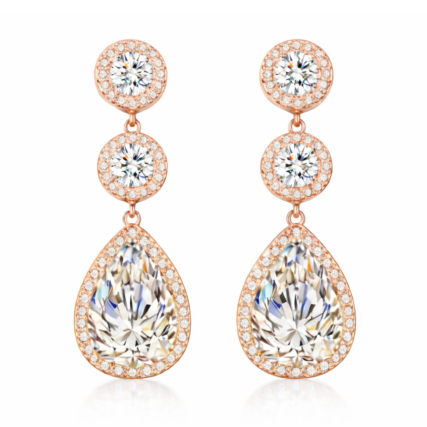 Rose gold plated bridal cubic zirconia drop earrings - fashion jewellery
