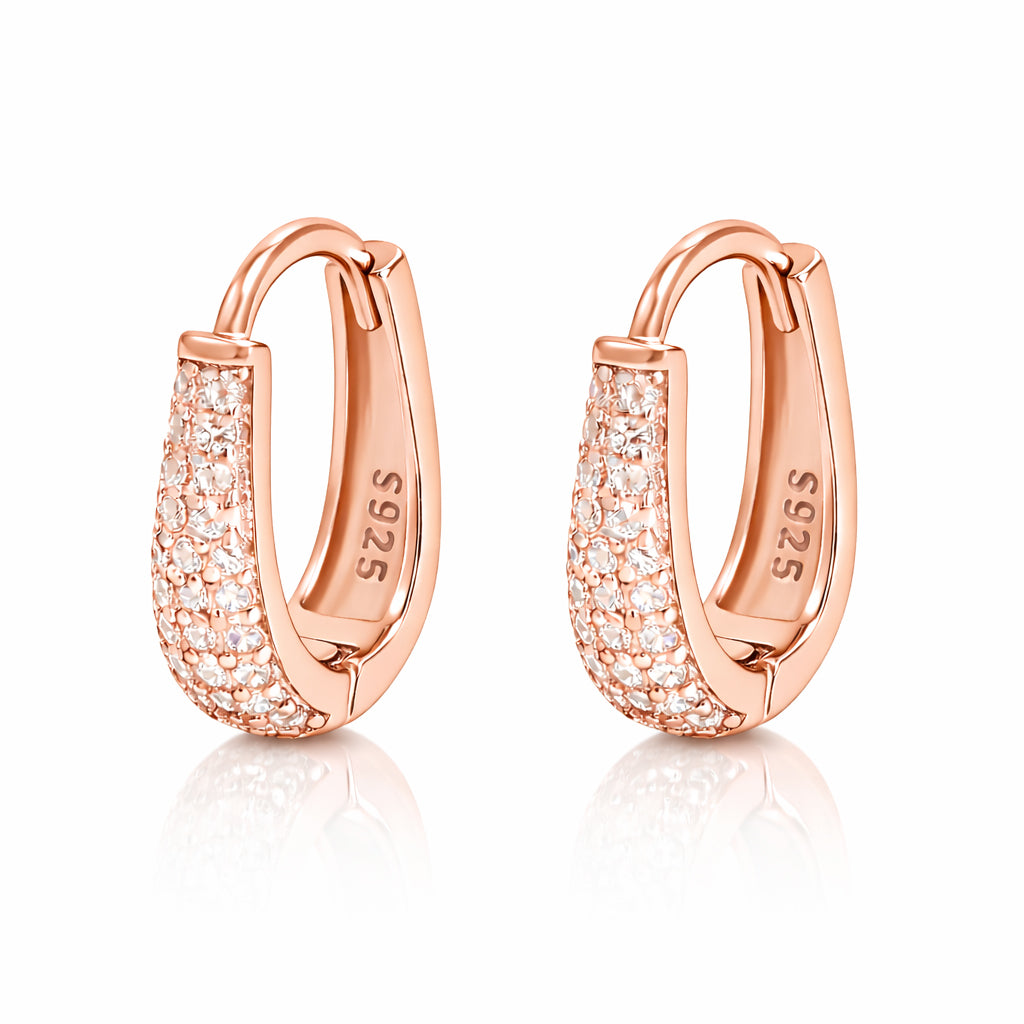 Sterling Silver Pavé CZ Huggie Hoop Earrings